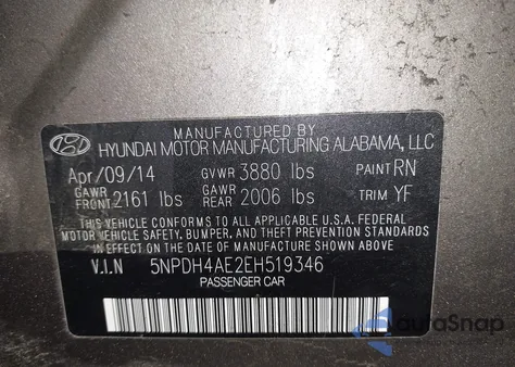 2014 Hyundai Elantra Se из США, поврежденный, VIN 5NPDH4AE2EH519346